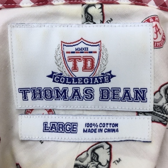 THOMAS DEAN Alabama Collegiate Shirt Button Up Gingham Embroidered Size Large - Picture 8 of 12